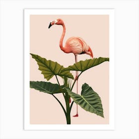 Jamess Flamingo And Alocasia Elephant Ear Minimalist Illustration 4 Art Print