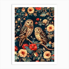 Owls On A Branch Art Print