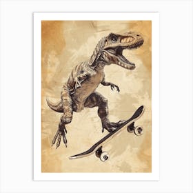 Vintage Deinonychus Dinosaur On A Skateboard   4 Art Print