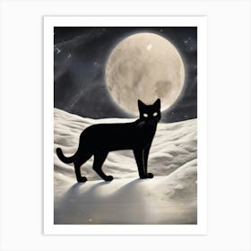 Black Cat In The Snow Art Print