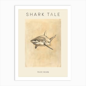 Vintage Tiger Shark Pencil Illustration 1 Poster Art Print