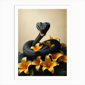 Cobra Snake With Lilies Poster