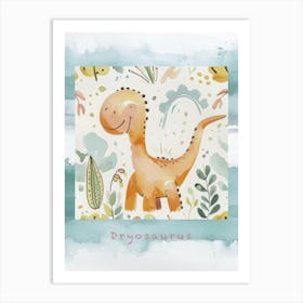 Cute Muted Pastel Dryosaurus Dinosaur 1 Poster Art Print