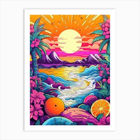 Tropical Sunset With Palm Trees 1 Art Print