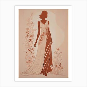 Elegant Clothed Female Silhouette With Floral Design Art Print (2) Art Print