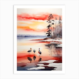 Birds On The Lake . 1 Art Print