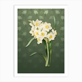 Vintage Bunch Flowered Daffodil Botanical on Lunar Green Pattern n.1023 Art Print