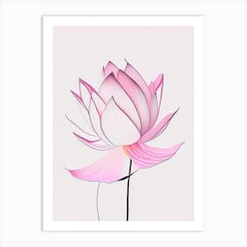 Pink Lotus Abstract Line Drawing 1 Art Print