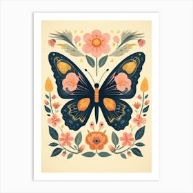 Butterfly In Floral Pattern Art Print