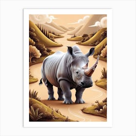 Whimsical Hybrid Rhino Animal Miniature Fantasy Art Print