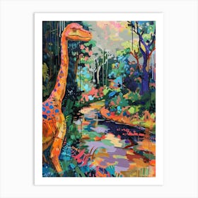 Colourful Dinosaur By The River Pattern 1 Art Print