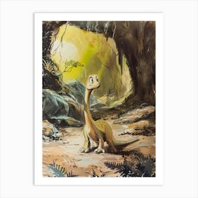 Vintage Dinosaur Cartoon In A Cave 1 Art Print