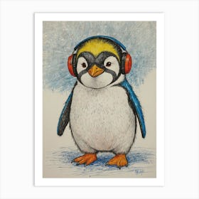 Penguin With Headphones 6 Art Print