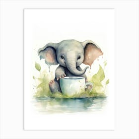 Elephant Painting Drinking Tea Watercolour 4 Art Print