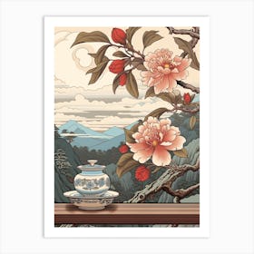 Benifuuki Japanese Tea Camellia Japanese Botanical Illustration Art Print