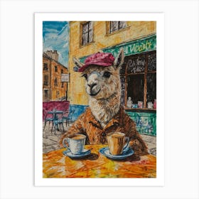 Llama At The Cafe Art Print