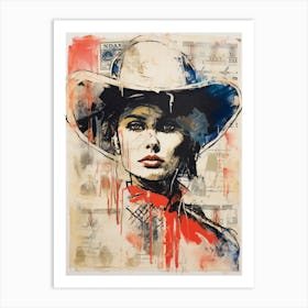 Expressionism Cowgirl Red And Blue 5 Art Print