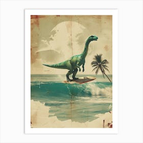 Vintage Brontosaurus Dinosaur On A Surf Board    1 Art Print