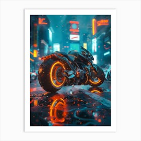 Neon Motorcycle In The City Art Print
