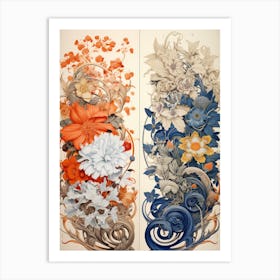 Orange and Blue Flowers Art Print