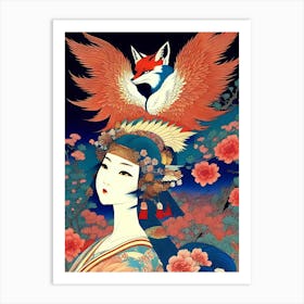 Asian Girl With Fox Art Print