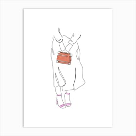 One Line Drawing Of A Woman Holding A Purse Art Print