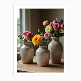 Three Vases With Flowers 2 Art Print