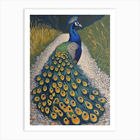 Blue Mustard Peacock On The Path 2 Art Print