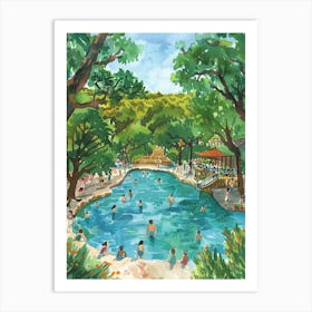 Storybook Illustration Barton Springs Pool Austin Texas 4 Art Print