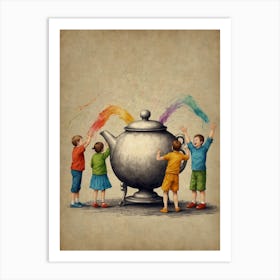 Children Playing With A Teapot Art Print