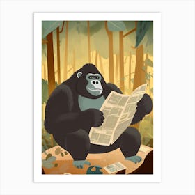 Gorilla Art Reading The Newspaper Cartoon Illustration 4 Art Print
