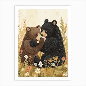 American Black Bear Two Bears Playing Together Storybook Illustration 3 Art Print