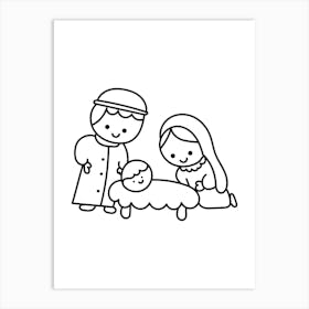 Nativity Scene Cute Hand Drawing Playful Illustration Art Print