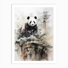 Panda Bear, Japanese Brush Painting, Ukiyo E, Minimal 4 Art Print