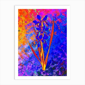 Yellow Banded Iris Botanical in Acid Neon Pink Green and Blue n.0174 Art Print