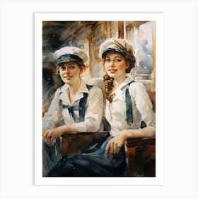 Titanic Ladies On Ship Watercolour 6 Art Print