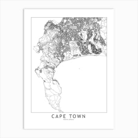 Cape Town White Map Art Print