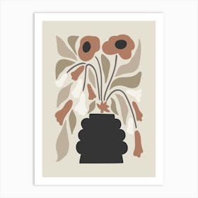 Neutral Retro Flower Print 1 Art Print