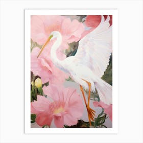 Pink Ethereal Bird Painting Egret 4 Art Print