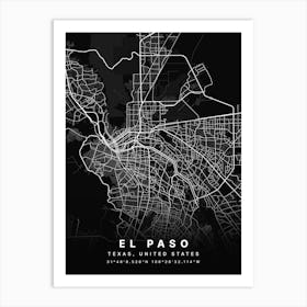 El Paso Texas USA Black Map Art Print