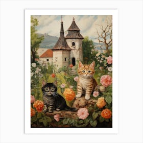 Cute Kittens In Medieval Village 6 Art Print