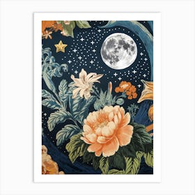 Moon And Flowers 3 Art Print