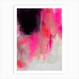 PINK CASCADE - Abstract Modern Contemporary  Painting Hot Pink, Black, Red, White  Art Print