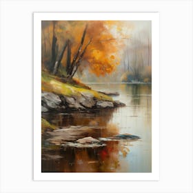 Autumn Lake,Forest Lake, Vintage Oil Painting, Farmhouse Wall Decorations, Antique Landscape, Vintage Landscape Oil Painting.10 Art Print