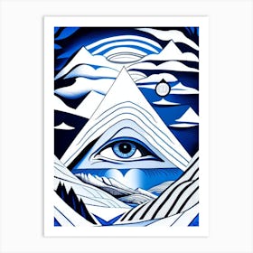 Surreal Landscape, Symbol, Third Eye Blue & White 2 Art Print