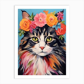 Norwegian Forest Cat With A Flower Crown Painting Matisse Style 1 Art Print