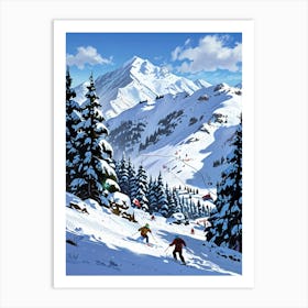 Skiers In The Mountains 3 Art Print