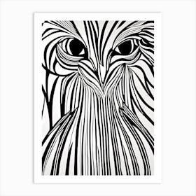 Owl Lino Black And White, Owl abstract art, 1127 Art Print