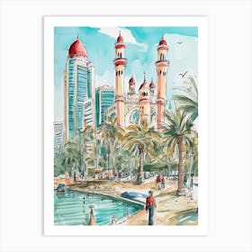 Abu Dhabi, Dreamy Storybook Illustration 1 Art Print