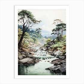 Iya Valley In Tokushima, Japanese Brush Painting, Ukiyo E, Minimal 4 Art Print